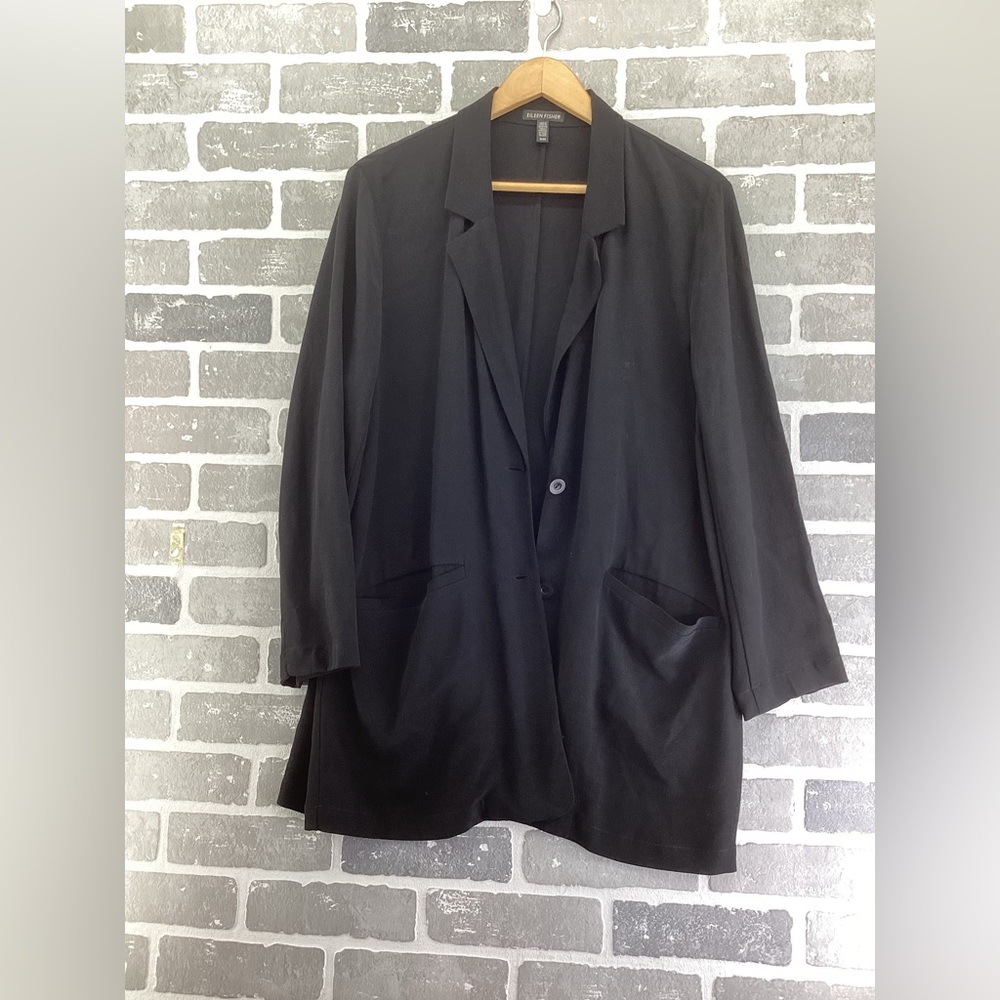 Eileen Fisher Longline Button Front Long Sleeve Blazer Jacket size medium